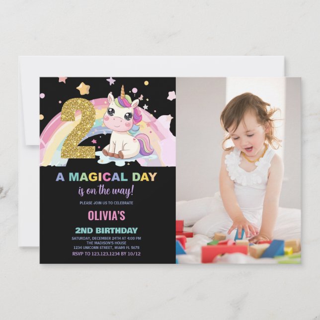 Foto på Unicorn Birthday Inbjudan 2:a födelsedagen (Framsida)