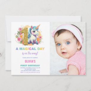 Foto på Unicorn Birthday Inbjudan första födelseda