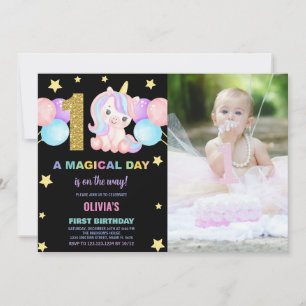 Foto på Unicorn Birthday Inbjudan första födelseda