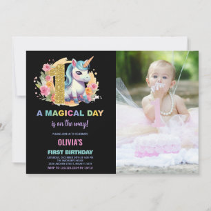 Foto på Unicorn Birthday Inbjudan första födelseda