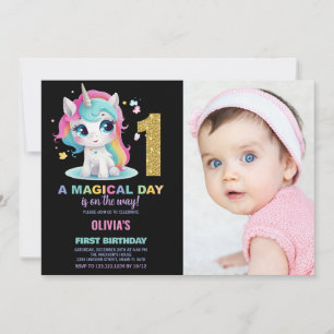 Foto på Unicorn Birthday Inbjudan första födelseda