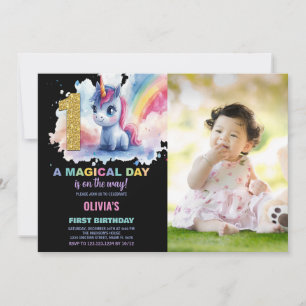 Foto på Unicorn Birthday Inbjudan första födelseda