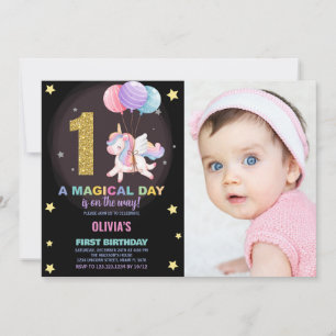 Foto på Unicorn Birthday Inbjudan första födelseda