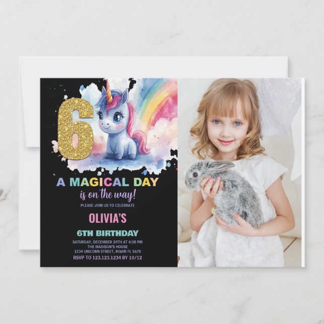 Foto på Unicorn Birthday Inbjudan i 6e (Framsida)