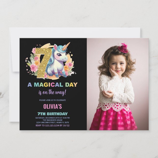 Foto på Unicorn Birthday Inbjudan i 7:e (Framsida)