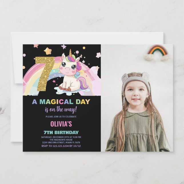 Foto på Unicorn Birthday Inbjudan i 7:e (Framsida)