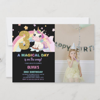 Foto på Unicorn Birthday Inbjudan på 3:e födelseda
