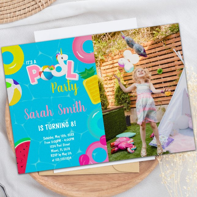 Foto på Unicorns vattenmelon Bassäng Birthday-inbj Inbjudningar (Unicorn watermelon Pool Birthday Invitations photo)