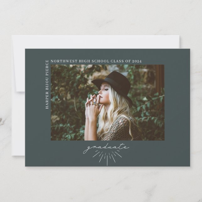 Foto på Vågrät  Emerald Studenten Mörk Line Art Meddelande (Framsida)