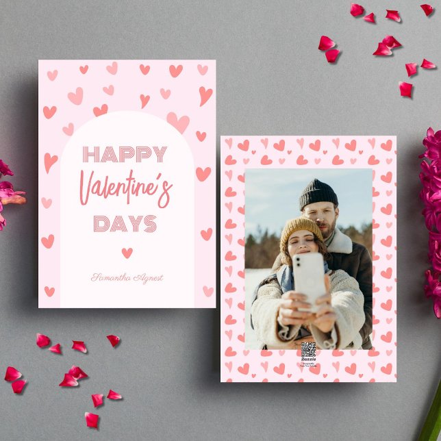 Foto på valentines day Rosa Peach Hearts Photo Julkort (Valentines Day Card)