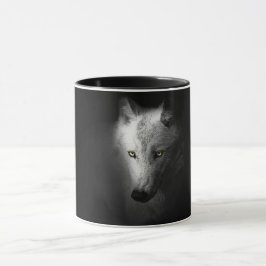Foto på varg, svartvit varg mugg