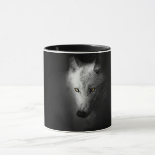 Foto på varg, svartvit varg mugg