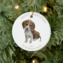 foto på vattenfärgad beagle puppy lycklig pawliday julgransprydnad keramik