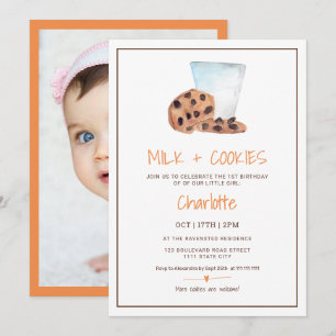 Foto på vattenfärgen Cute Mjölk Cookies Första föd Inbjudningar
