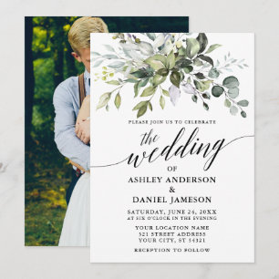 Foto på vattenfärgen Greenery Calligraphy Photo Ba Inbjudningar