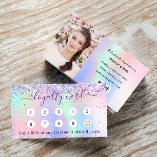 Foto på Violet rosa lila holograpic qr-kod Lojalitetskort