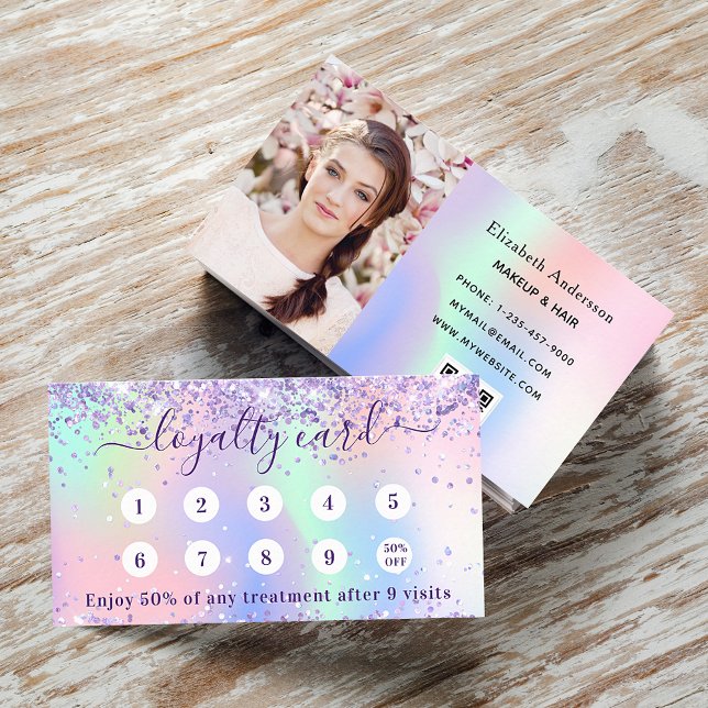 Foto på Violet rosa lila holograpic qr-kod Lojalitetskort (Skapare uppladdad)