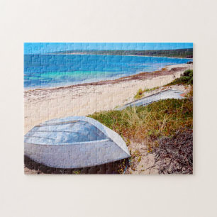 Foto på vit beach Blå himmel Ocean Pussel