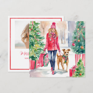 Foto på Watercolor jul Mode Shopping Girl Julkort