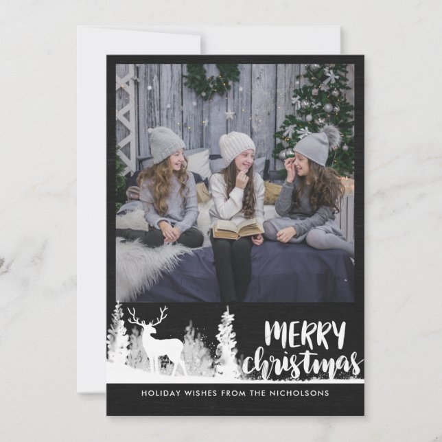 Foto på White Reindeer Chalkboard God jul Julkort (Framsida)