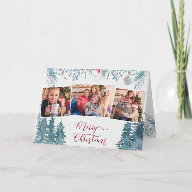 Foto på Winter Forest Foliage Elegant Script 3 Pho Helgkort (Framsida)