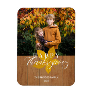 Foto på Wood Happy thanksgiving Script Löv Magnet