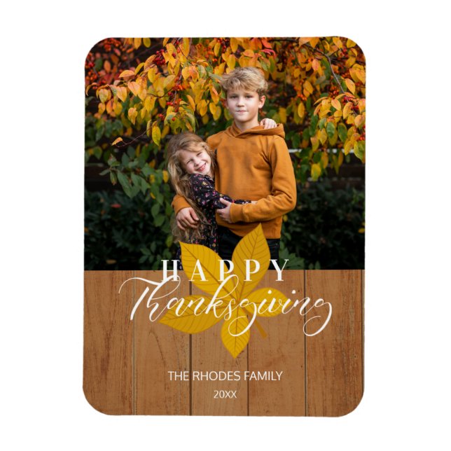 Foto på Wood Happy thanksgiving Script Löv Magnet (Vertikal)