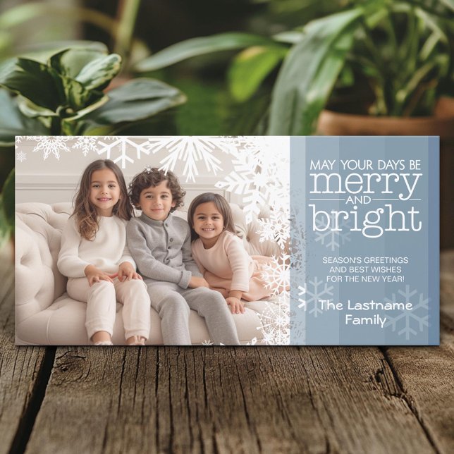 Foto - Pastel Blue Merry och Bright Julkort (Custom Holiday Photo Card)