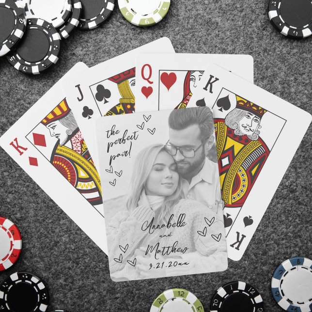 Foto Perfekt Par Ritad Bröllop Casinokort (Photo Perfect Pair Drawn Wedding Poker Cards)