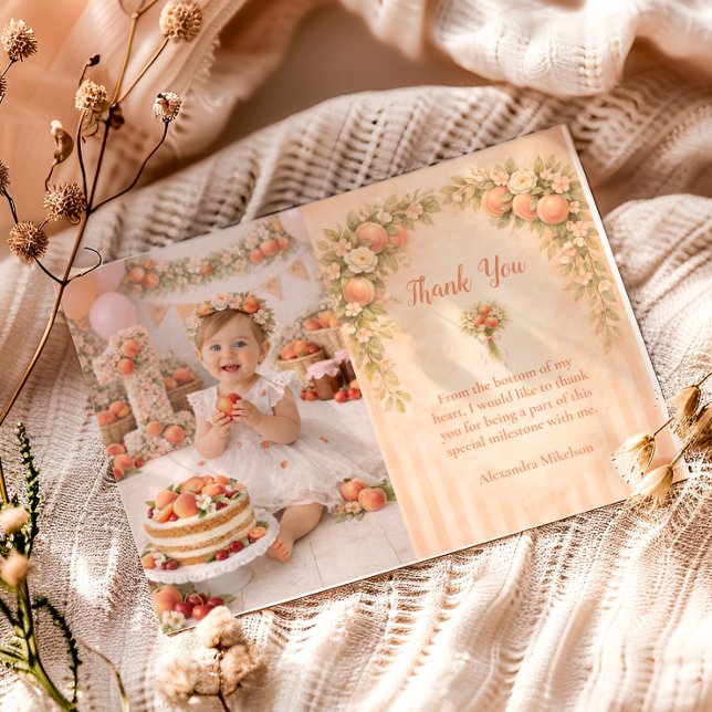 Foto Persika Blommig 1-årsdag Tack Kort (Skapare uppladdad)