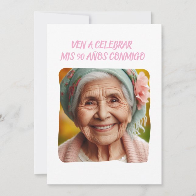 Foto Personalizada 90 Años Fiesta de Cumpleaños Inbjudningar (Framsida)