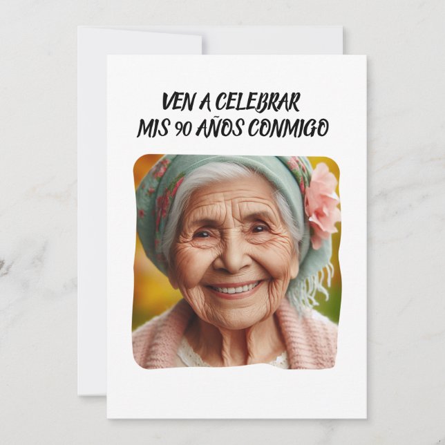 Foto Personalizada 90 Años Fiesta de Cumpleaños Inbjudningar (Framsida)