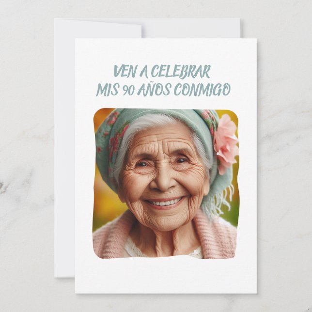 Foto Personalizada 90 Años Fiesta de Cumpleaños Inbjudningar (Framsida)