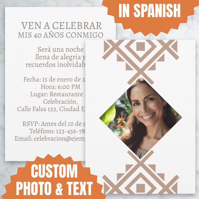 Foto Personalizada Invación de 40 Años Aztec Inbjudningar (Foto Personalizada Invitación de 40 Años Aztec Invitation)