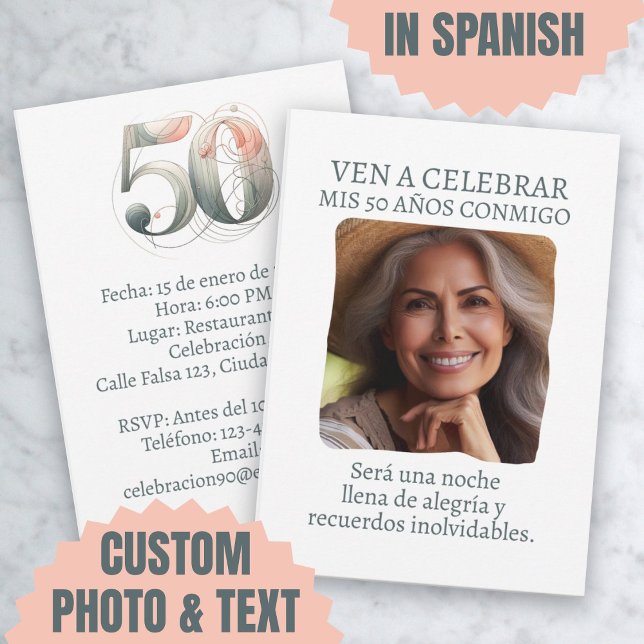 Foto Personalizada Invación de 50 Años Inbjudningar (Foto Personalizada Invitación de 50 Años Invitation)