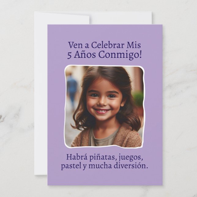 Foto Personalizada Mis 5 Años Cumpleaños Cinco Inbjudningar (Framsida)