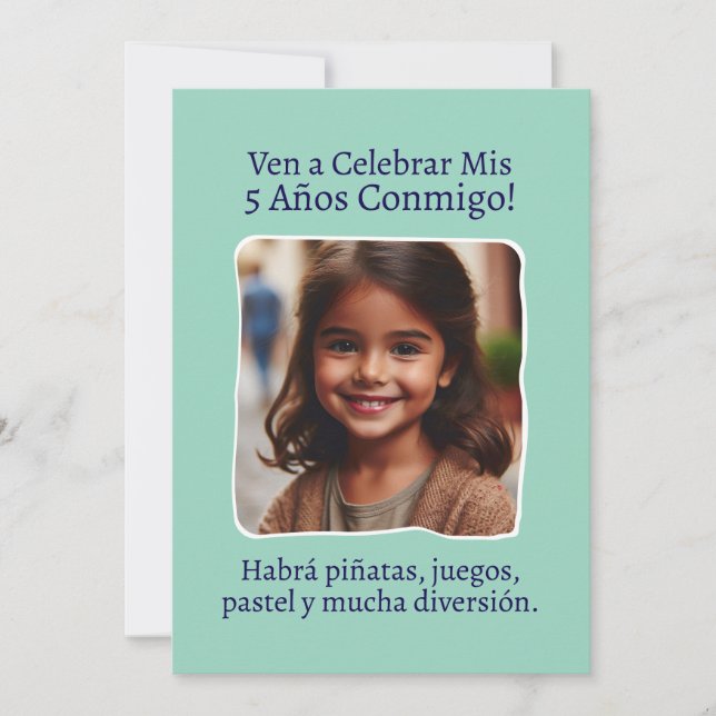 Foto Personalizada Mis 5 Años Cumpleaños Cinco Inbjudningar (Framsida)