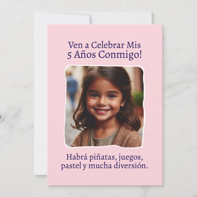 Foto Personalizada Mis 5 Años Cumpleaños Cinco Inbjudningar (Framsida)