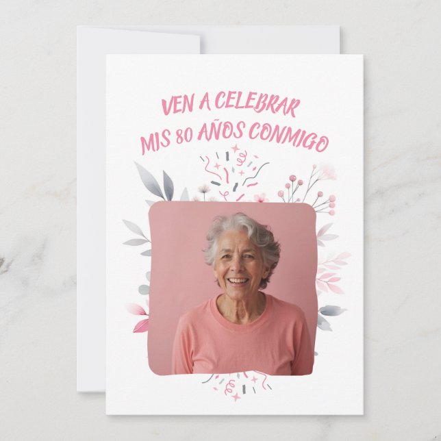 Foto Personalizada Mis 80 Años - 80 års Anpassning Inbjudningar (Framsida)