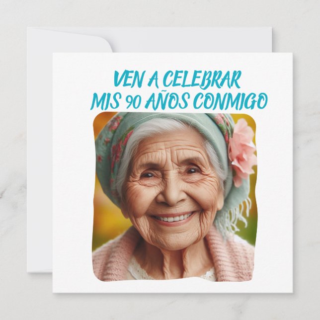 Foto Personalizada Mis 90 Años - 90 års Anpassning Inbjudningar (Framsida)