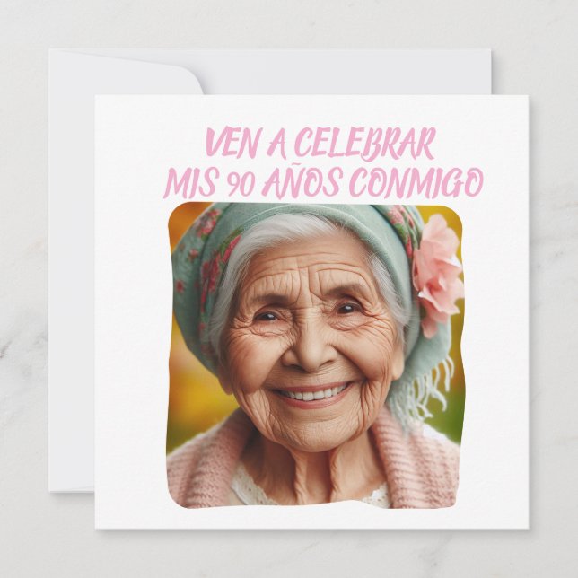 Foto Personalizada Mis 90 Años - 90 års Anpassning Inbjudningar (Framsida)