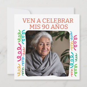 Foto Personalizada Mis 90 Años Fiesta Inbjudningar