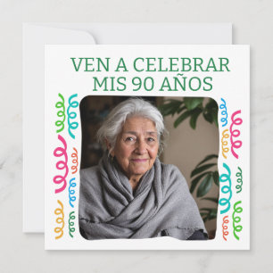 Foto Personalizada Mis 90 Años Fiesta Inbjudningar
