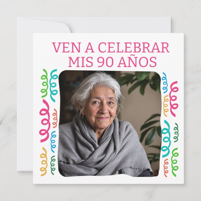 Foto Personalizada Mis 90 Años Fiesta Inbjudningar (Framsida)