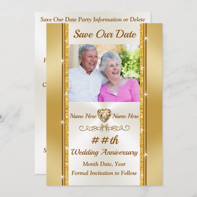 Foto Personligt, Spara datum Guld och Elfenben Inbjudningar (Fram/baksida)