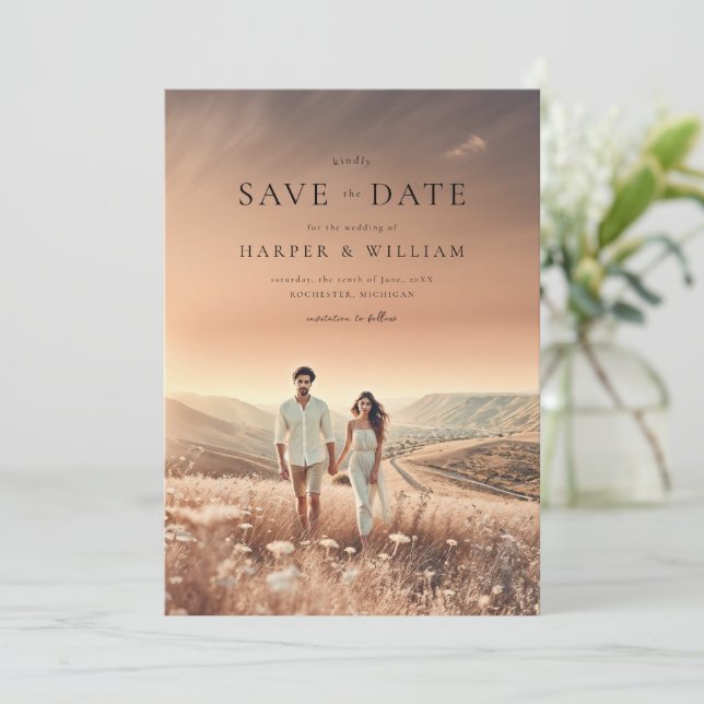 Foto-petals spara datumet inbjudningar (Stående Fram)