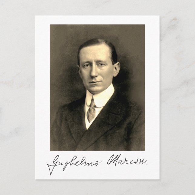 Foto Porträtt och signatur av Guglielmo Marconi  Vykort (Framsida)