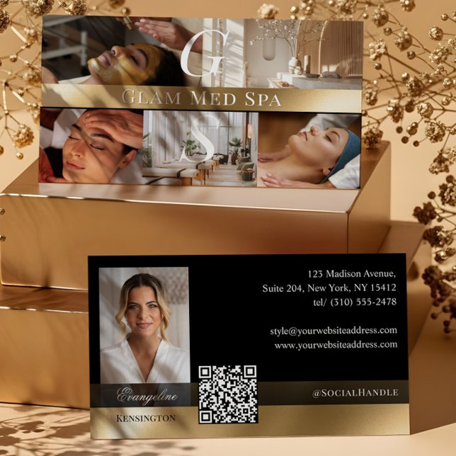 Foto Professional Med Spa Monogram Svart Guld Visitkort (Photo Professional Med Spa Monogram Black Gold Business Card)