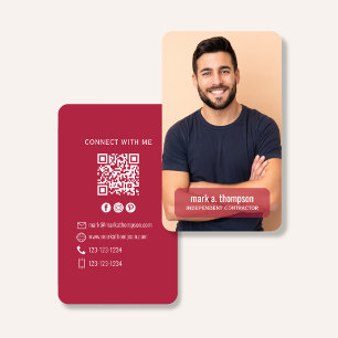 Foto QR-kod Anslut med mig Burgunder Modern Visitkort