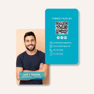 Foto QR-kod Anslut Med Mig Teal Modern Visitkort